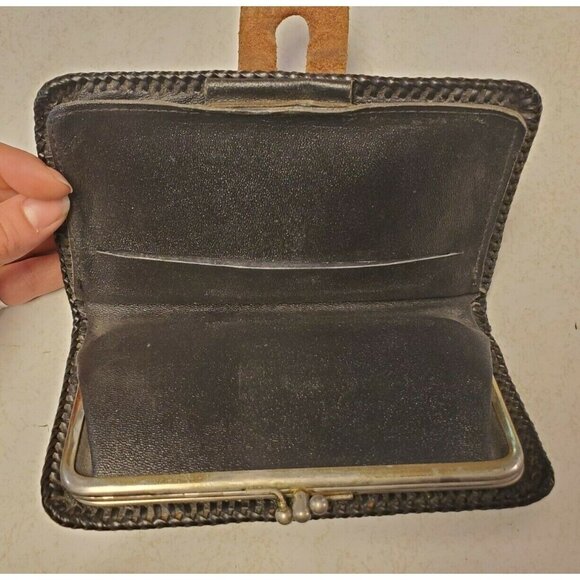 Vtg Hand Tooled Butterfly Brown Leather Wallet Coin Pocket, 7.5" x 4" - Picture 4 of 8